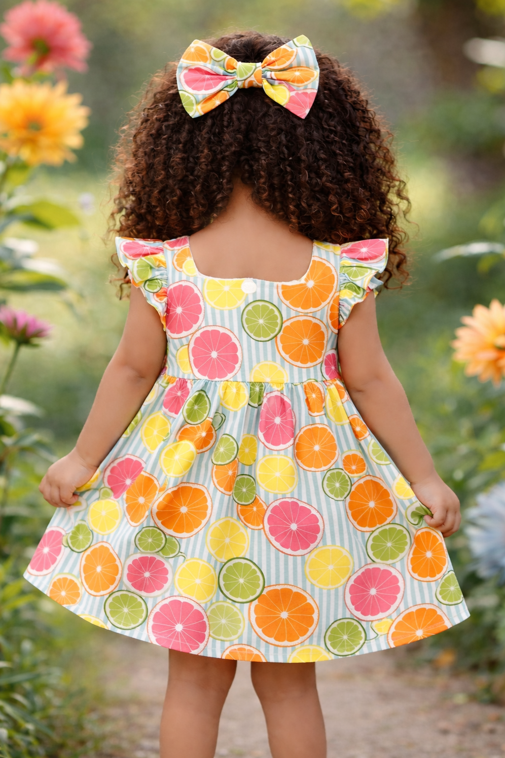 Citrus Sunshine Girls Dress, Handmade Toddler Dress, Summer Kids Dress, Orange Print Dress, Birthday Outfit