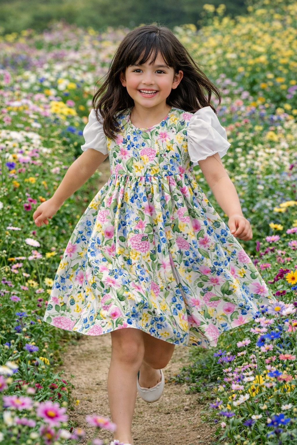 Laze Handmade Floral  Dress for Girls