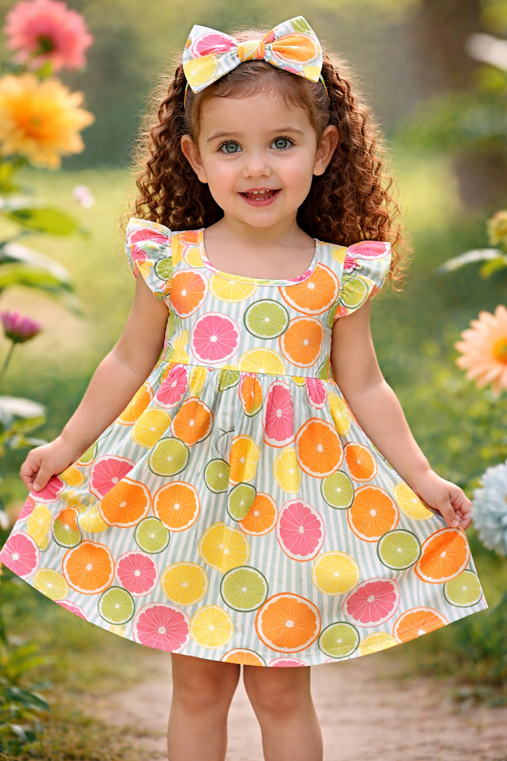 Citrus Sunshine Girls Dress, Handmade Toddler Dress, Summer Kids Dress, Orange Print Dress, Birthday Outfit