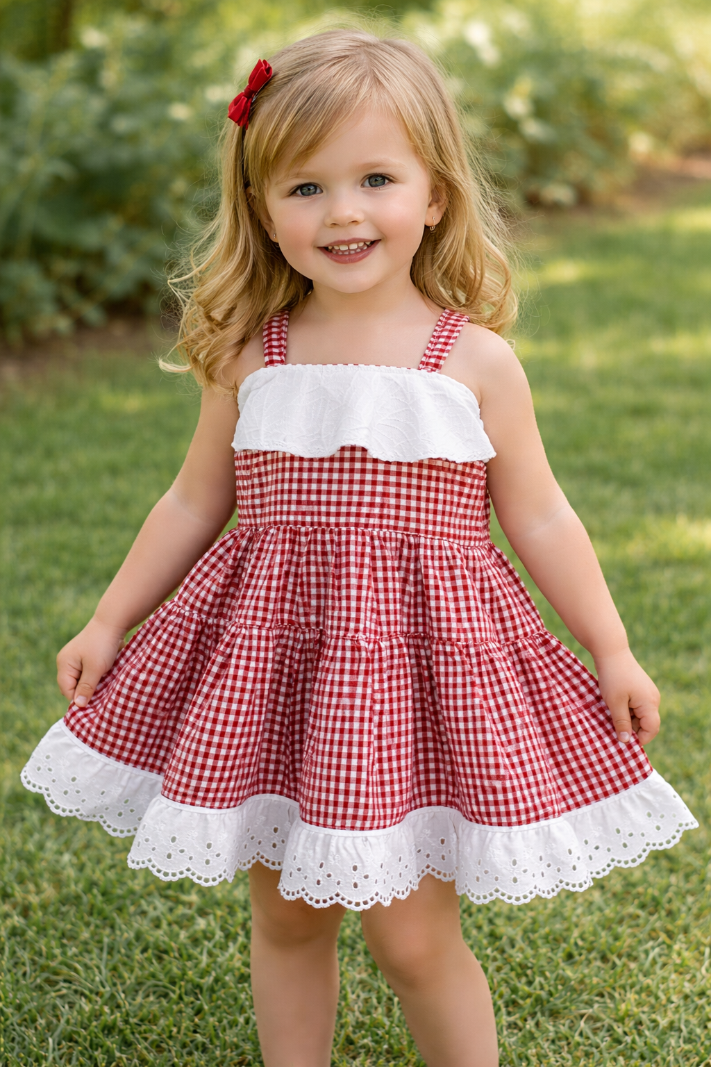LAZE Cherry Picnic Gingham Dress – Handmade Girls Summer Dress