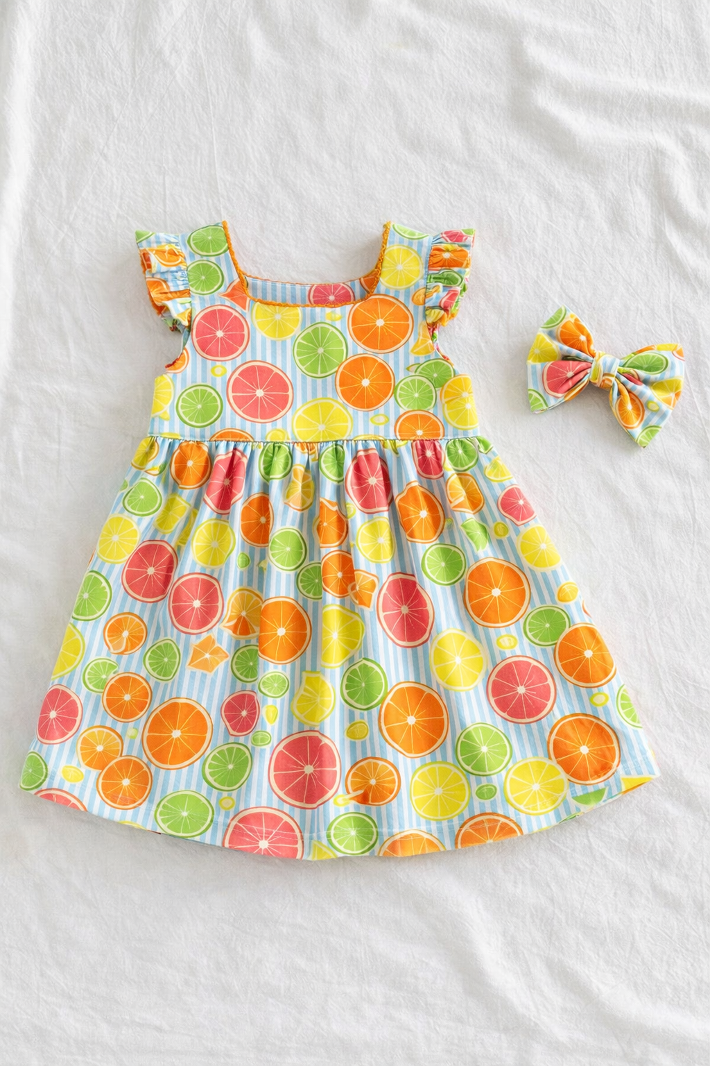 Citrus Sunshine Girls Dress, Handmade Toddler Dress, Summer Kids Dress, Orange Print Dress, Birthday Outfit