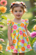 Citrus Sunshine Girls Dress, Handmade Toddler Dress, Summer Kids Dress, Orange Print Dress, Birthday Outfit