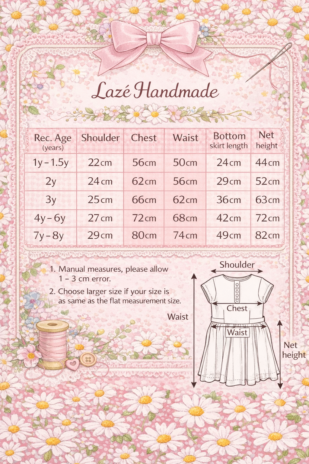 Sweet Daisy Dress for Girls | Handmade by Lazé Handmade 🌼
