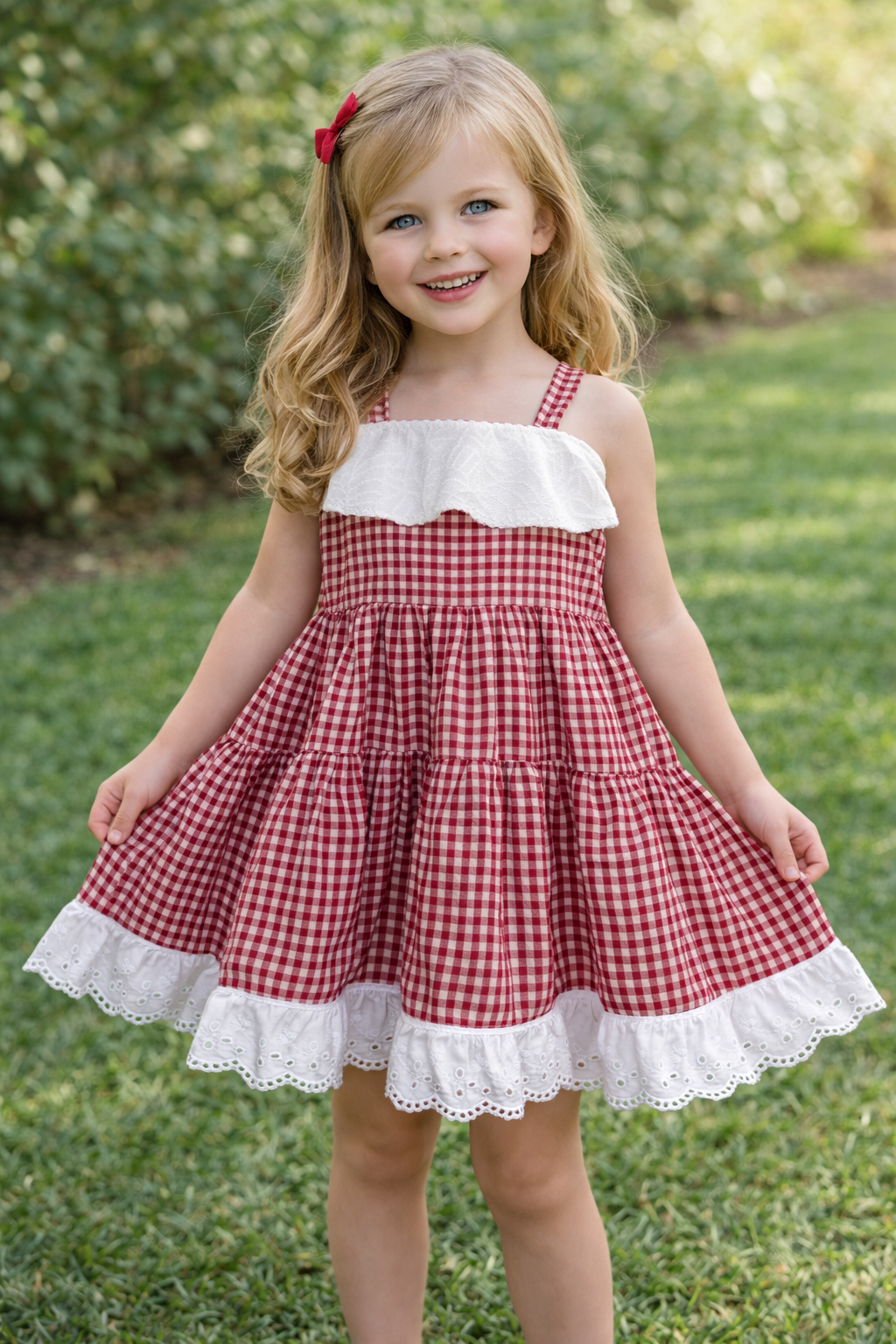 LAZE Cherry Picnic Gingham Dress – Handmade Girls Summer Dress
