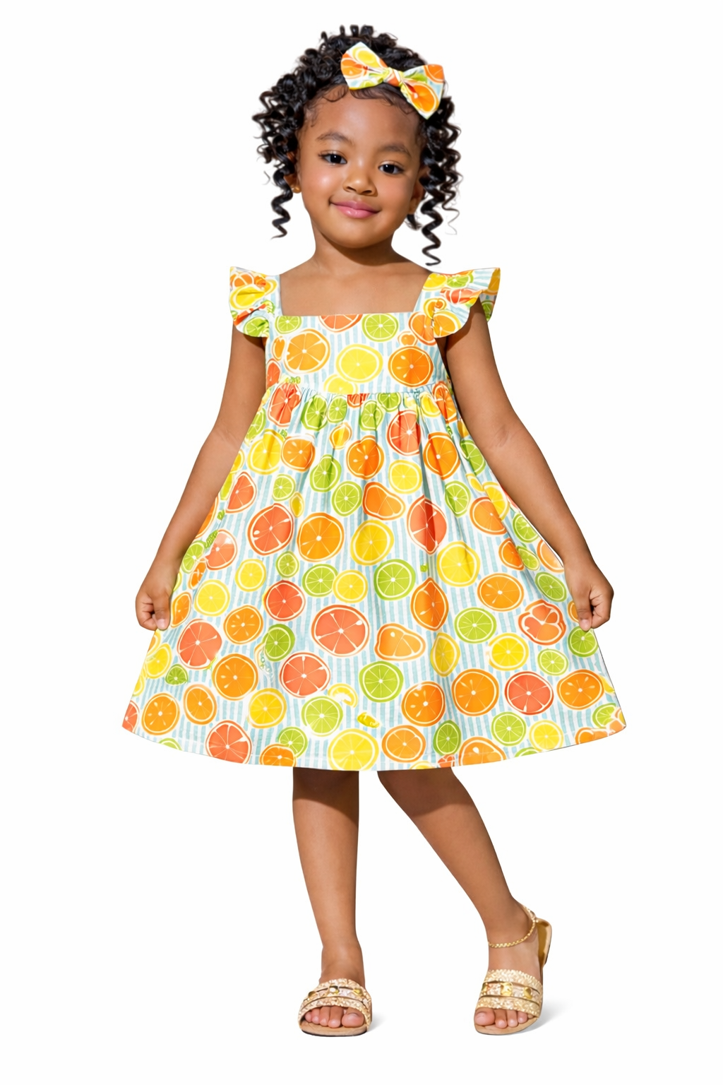 Citrus Sunshine Girls Dress, Handmade Toddler Dress, Summer Kids Dress, Orange Print Dress, Birthday Outfit