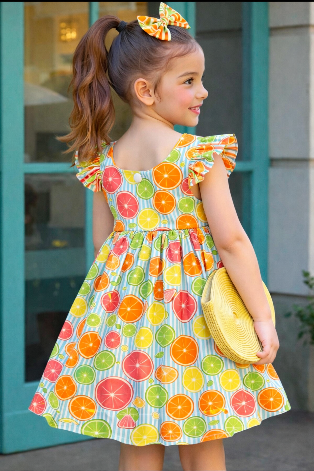 Citrus Sunshine Girls Dress, Handmade Toddler Dress, Summer Kids Dress, Orange Print Dress, Birthday Outfit