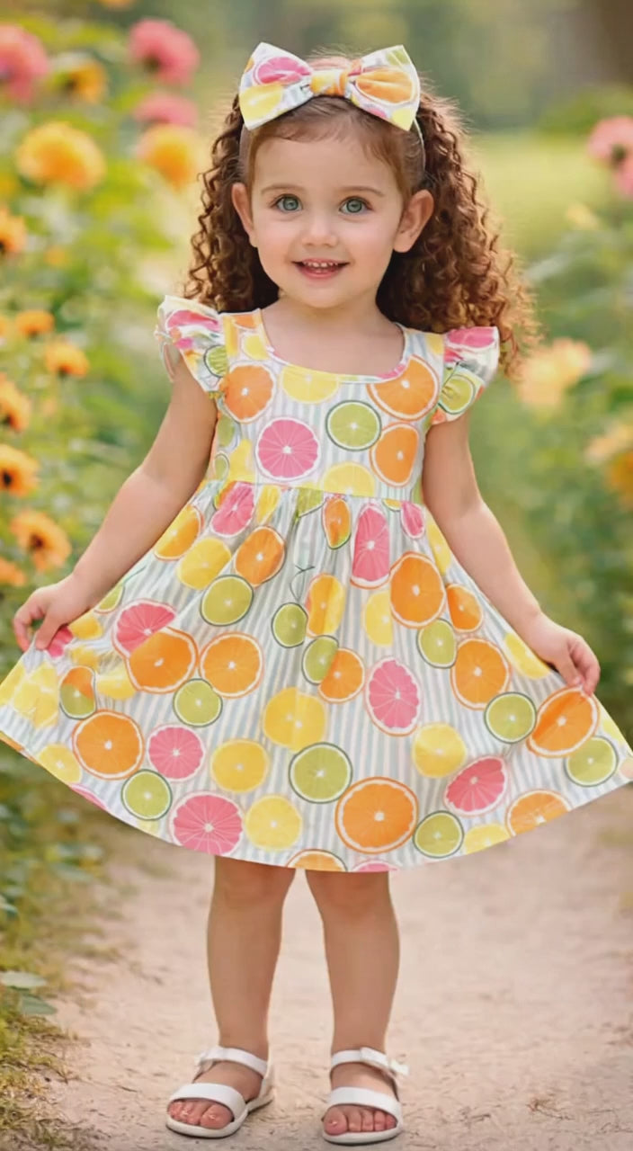 Citrus Sunshine Girls Dress, Handmade Toddler Dress, Summer Kids Dress, Orange Print Dress, Birthday Outfit